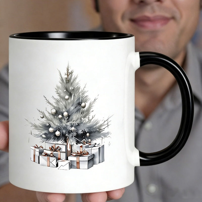 Tailorly Black Accent 11 oz Mug - christmas tree and gift boxes festive holiday