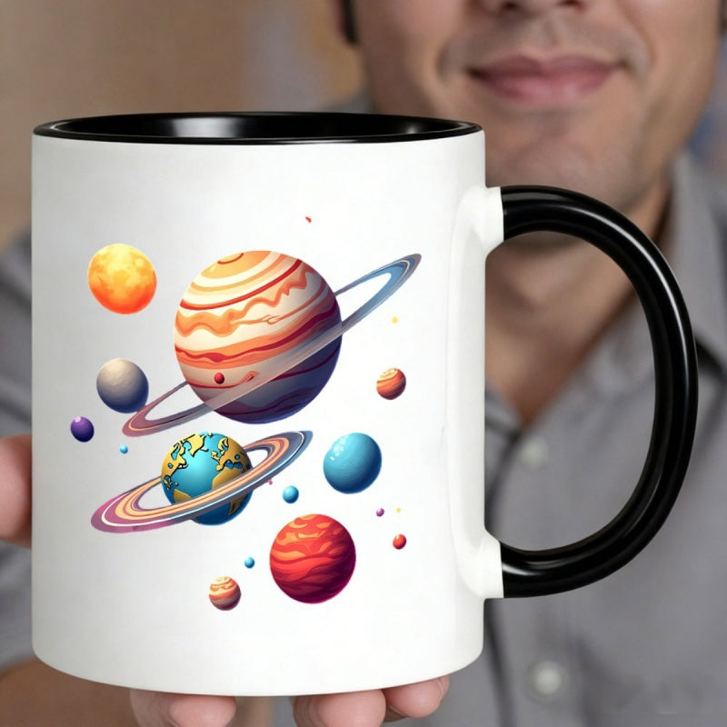 Tailorly Black Accent 11 oz Mug - colorful planets rings