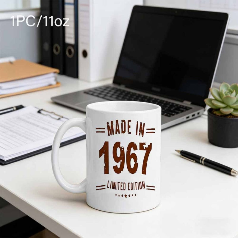Tailorly White Ceramic 11 oz Mug - Made In 1967 Limited Edition Featuring Vintage Distressed Lettering Mug