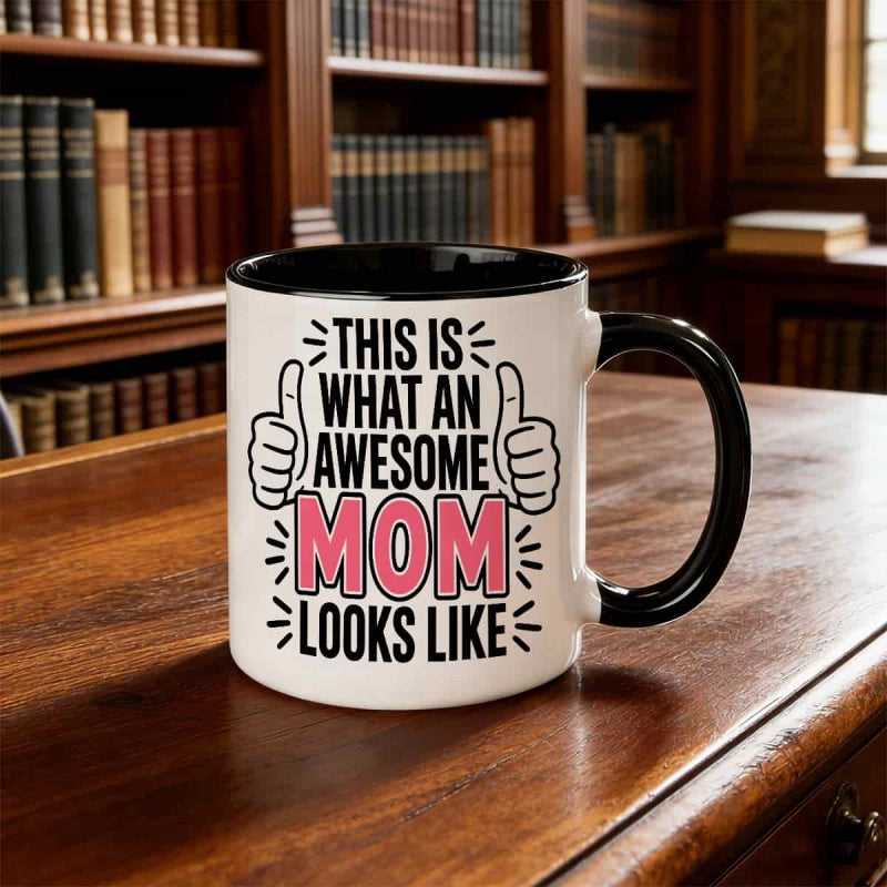 Tailorly Black Accent 11 oz Mug - what a cool mom looks like with thumb