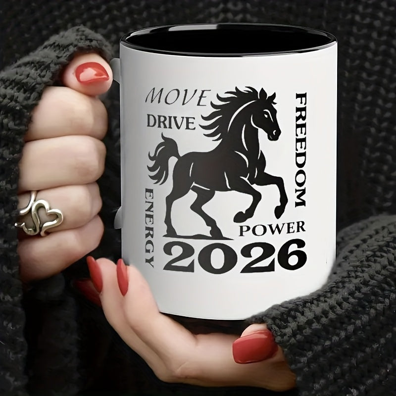 Tailorly Black Accent 11 oz Mug - horse year text "a new year gift for men in 2026"