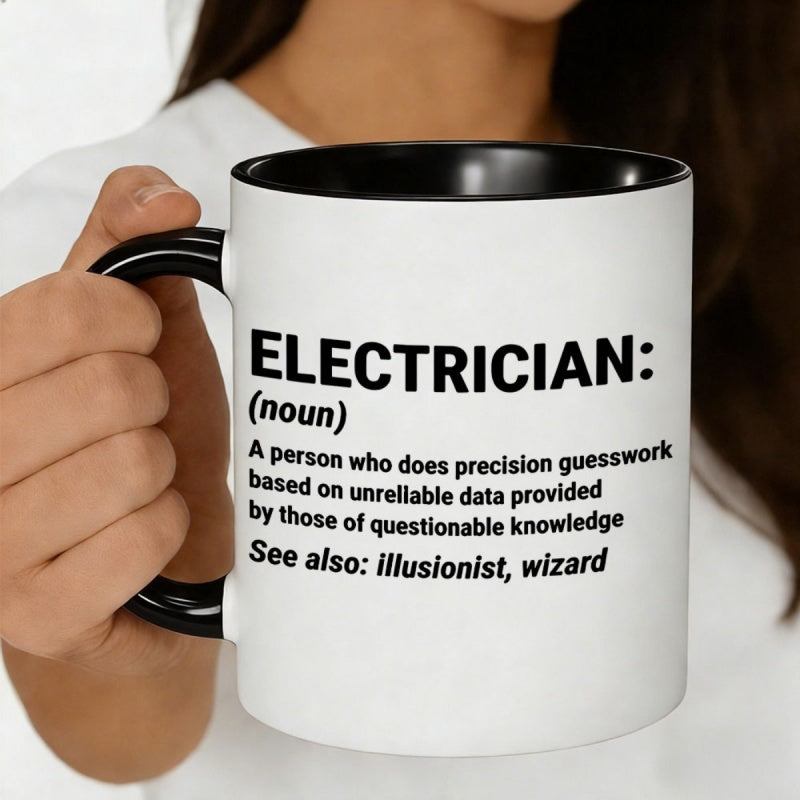 Tailorly Black Accent 11 oz Mug - humorous definition for electricians text