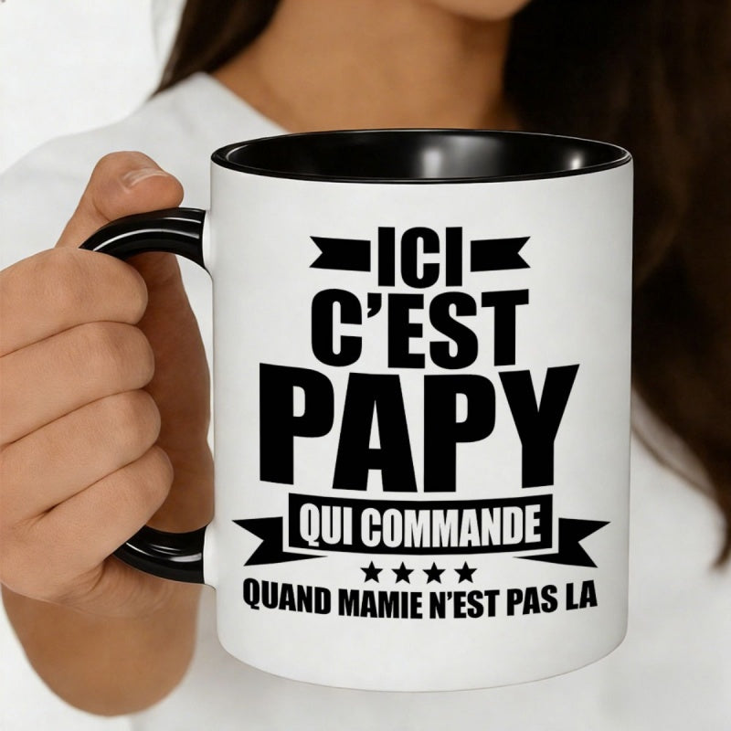 Tailorly Black Accent 11 oz Mug - french text "here its when grandma here" stylish humorous text