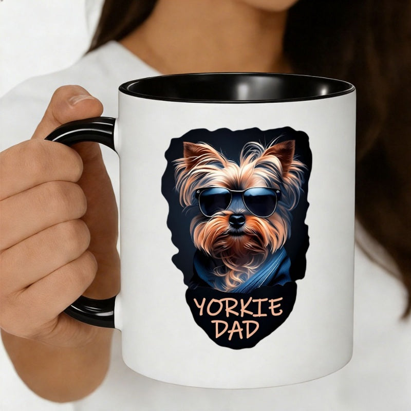 Tailorly Black Accent 11 oz Mug - cool yorkie with glasses yorkie dad text stylish dog lovers