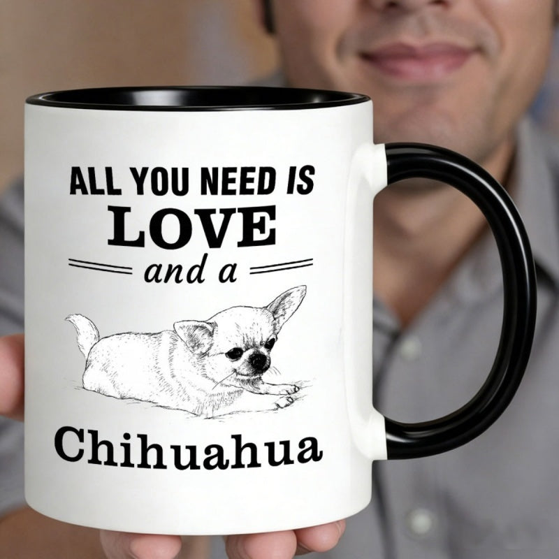 Tailorly Black Accent 11 oz Mug - white chihuahua sketch minimalist art