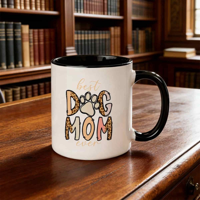 Tailorly Black Accent 11 oz Mug - paw print bone shaped paw design