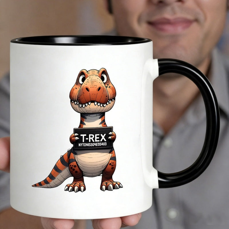 Tailorly Black Accent 11 oz Mug - adorable t rex with a t rex sign cartoon dinosaur