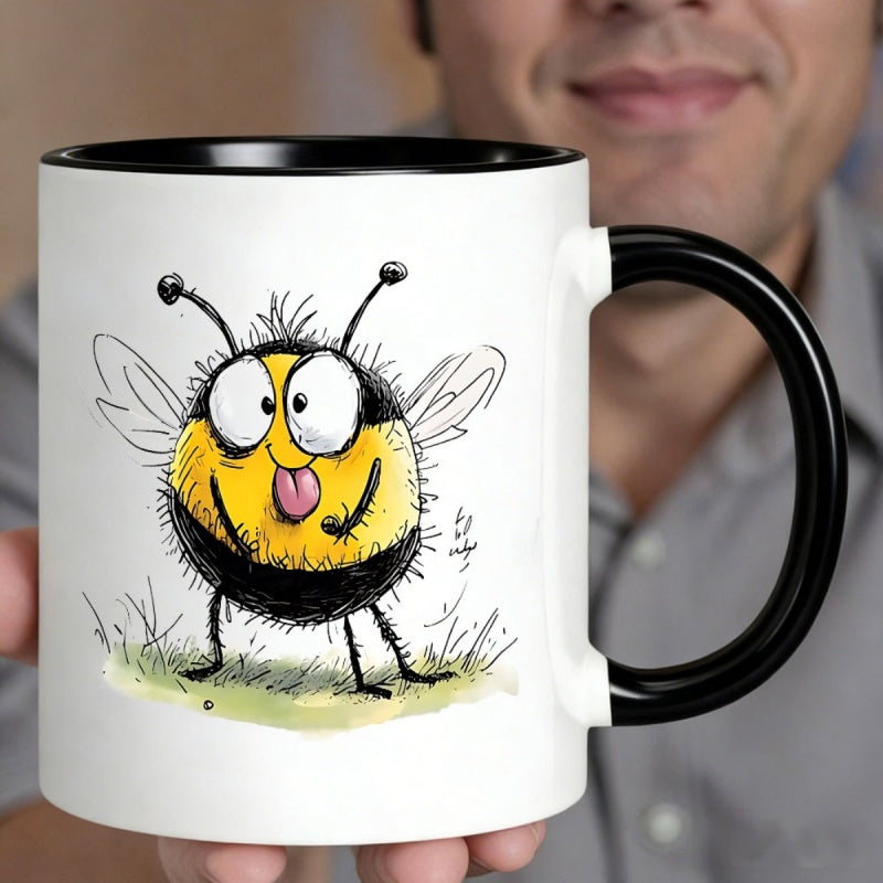 Tailorly Black Accent 11 oz Mug - cartoon bee with yellow and black design