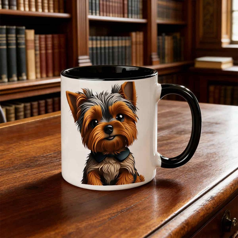 Tailorly Black Accent 11 oz Mug - yorkshire terrier puppy design