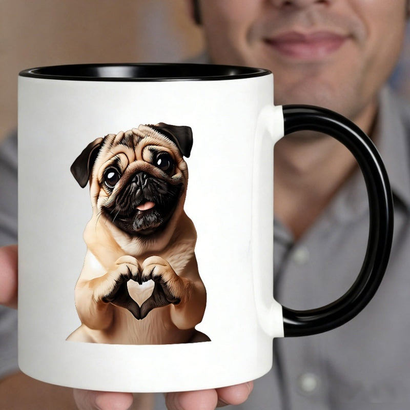Tailorly Black Accent 11 oz Mug - cute pug with heart hands