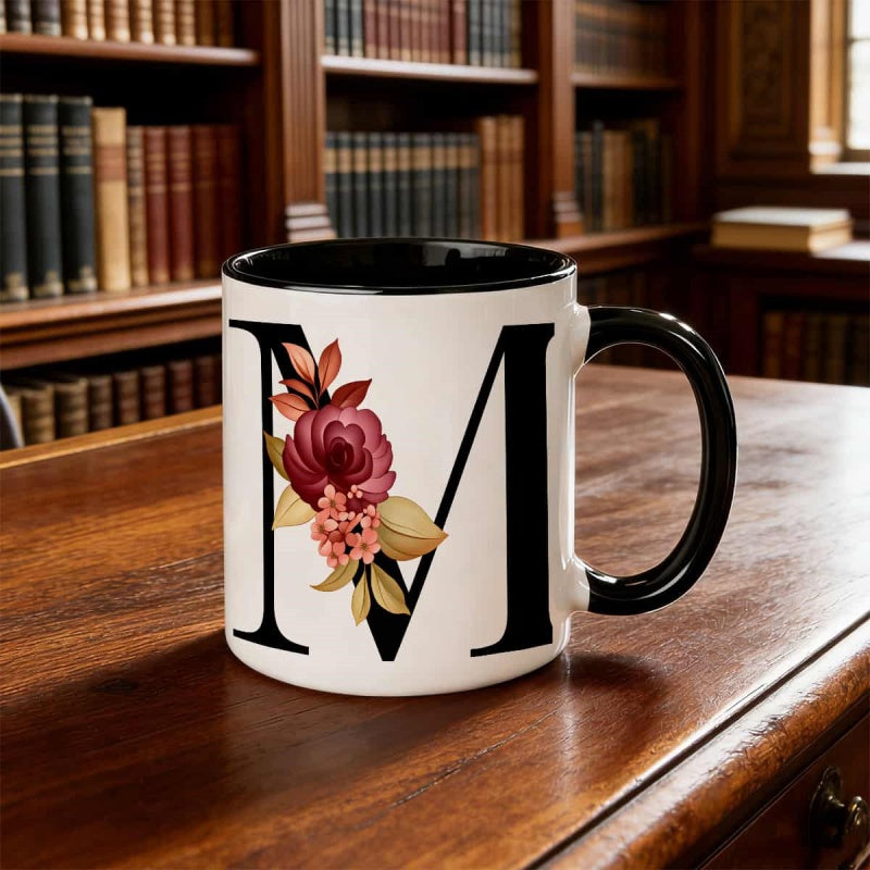 Tailorly Black Accent 11 oz Mug - elegant floral monogram