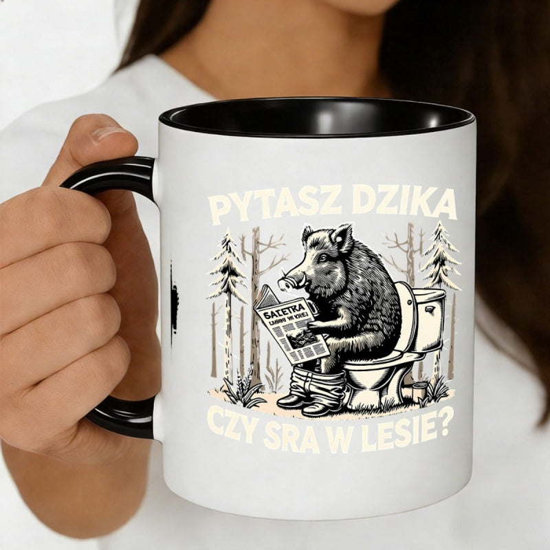 Tailorly Black Accent 11 oz Mug - wild reading newspaper on toilet humorous forest themed