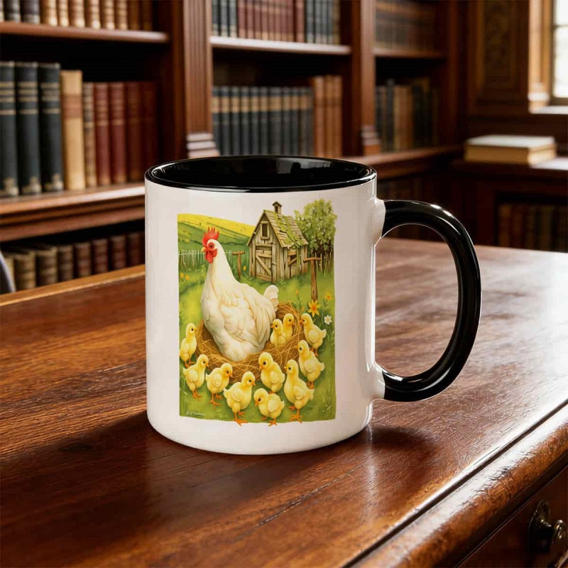 Tailorly Black Accent 11 oz Mug - chicken design