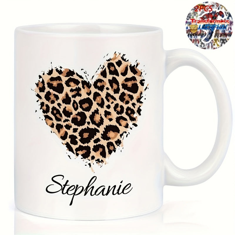 Tailorly White Ceramic 11 oz Mug - Stephanie Elegant Animal Print Texture Forming A Beautiful Decorative Heart