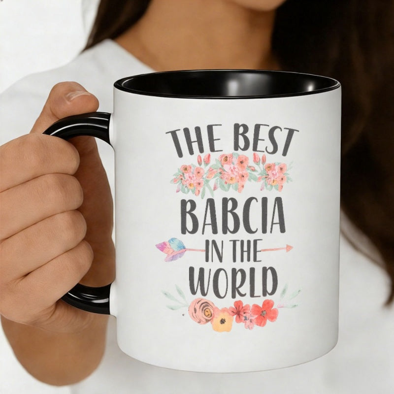 Tailorly Black Accent 11 oz Mug - the best babcia in the world print and floral decor