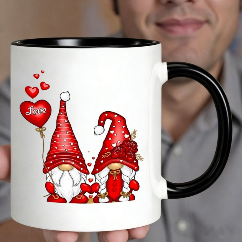 Tailorly Black Accent 11 oz Mug - valentine gnome with heart balloon and roses