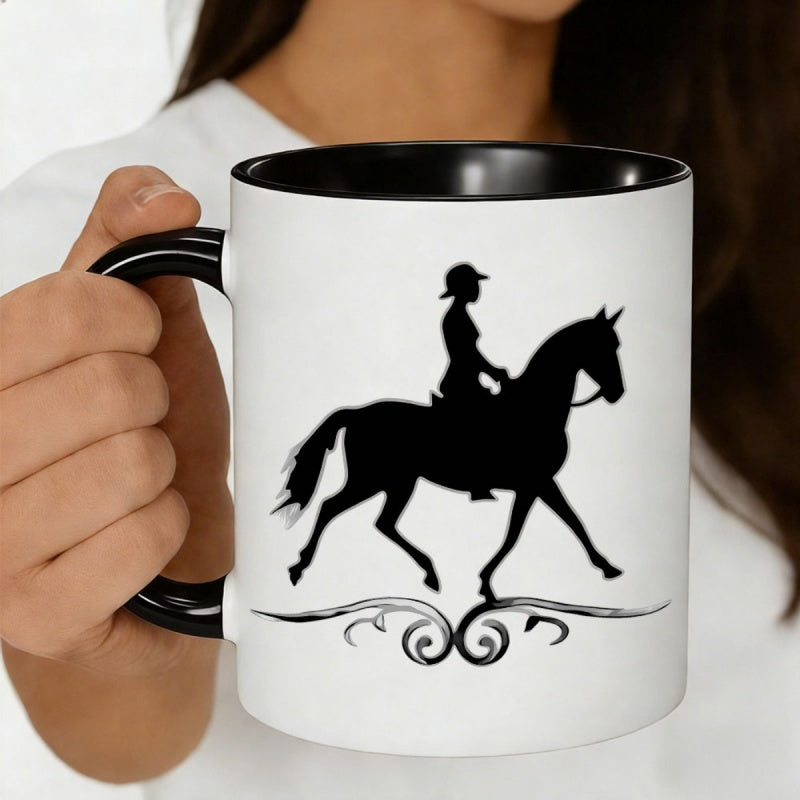 Tailorly Black Accent 11 oz Mug - equestrian silhouette horse rider