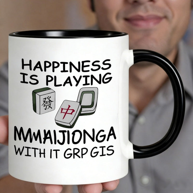 Tailorly Black Accent 11 oz Mug - mahjong tiles and characters