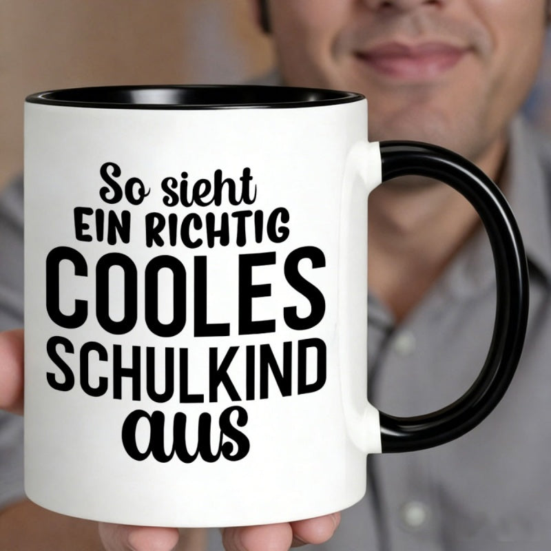 Tailorly Black Accent 11 oz Mug - german text "so sieht cooles schulkind aus cool schoolkid"