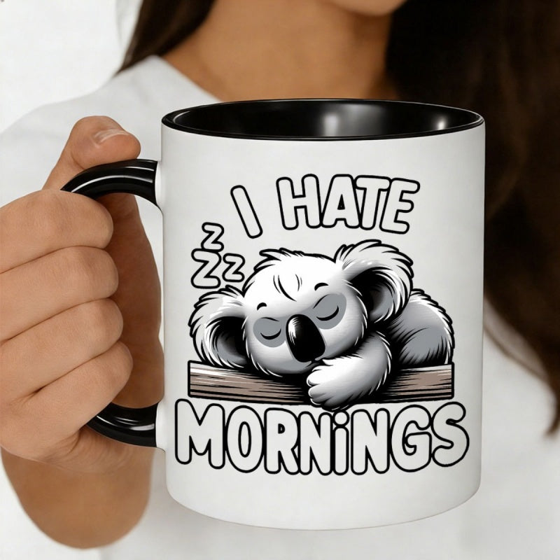 Tailorly Black Accent 11 oz Mug - hate funny quote black white cartoon koala
