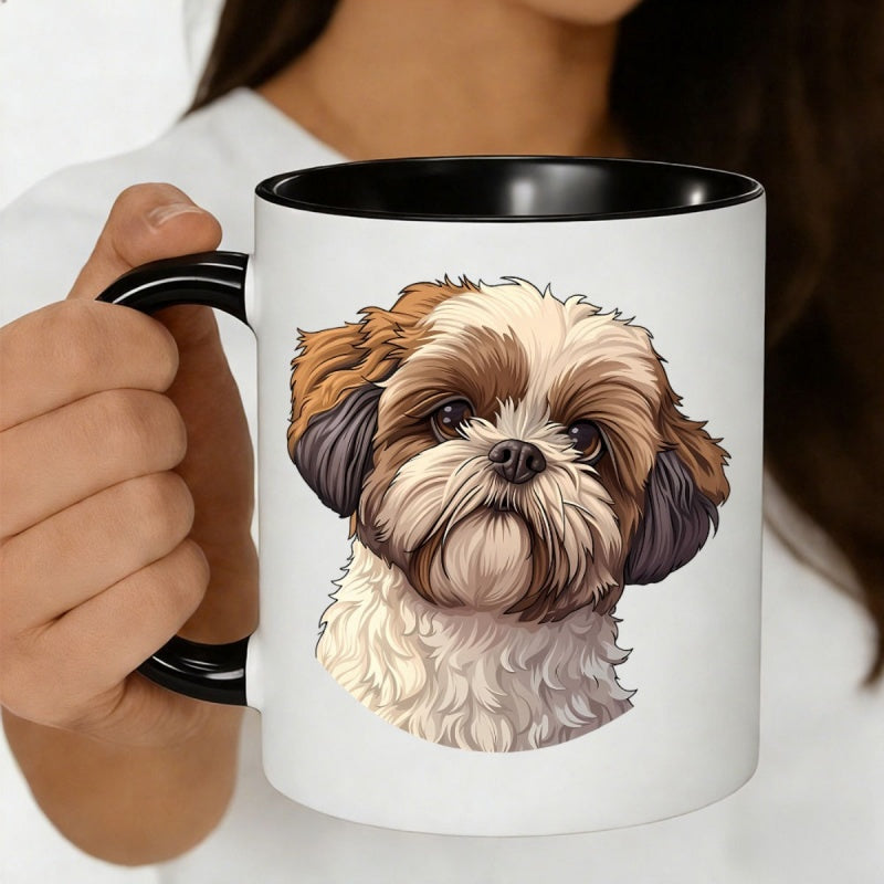 Tailorly Black Accent 11 oz Mug - cartoon shih tzu dog portrait