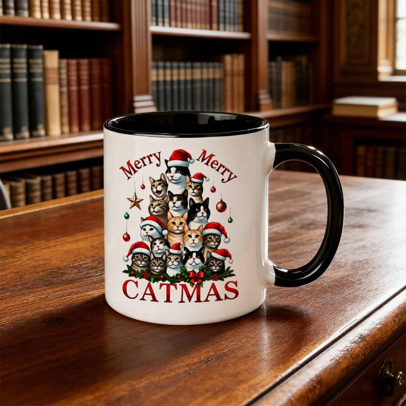 Tailorly Black Accent 11 oz Mug - one christmas themed coffee mug featuring a the this adorable drinkware a great gift for cat enthusiasts
