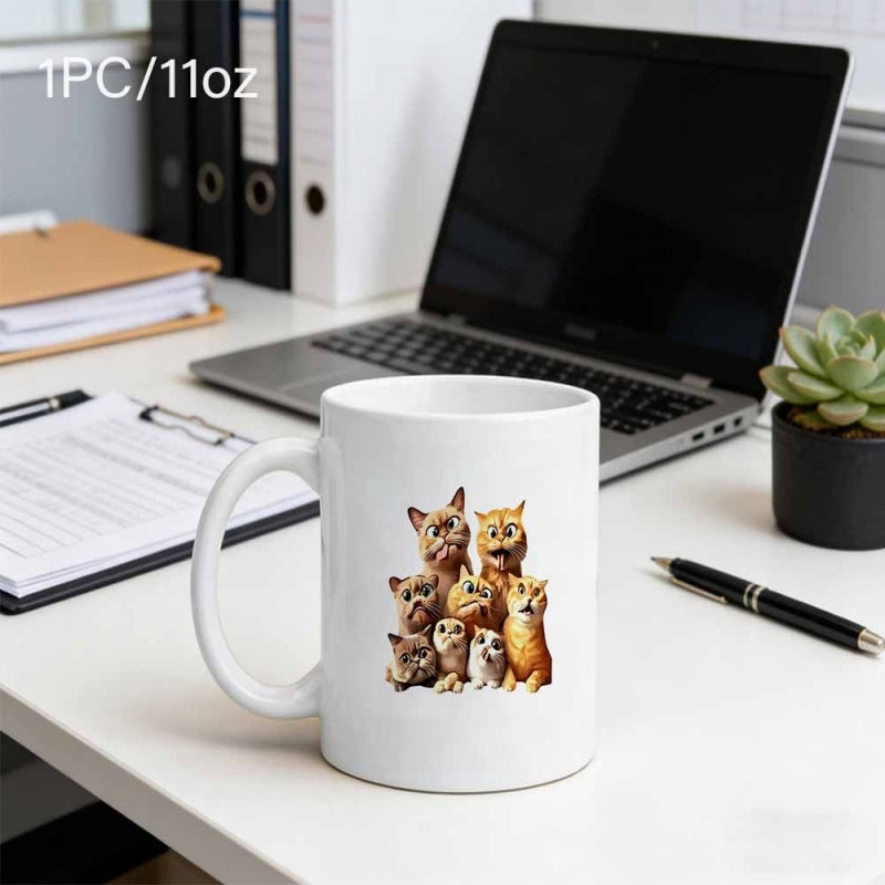 Tailorly White Ceramic 11 oz Mug - Adorable Collection Of Cute Kittens Sitting Together In A Playful Group Cat