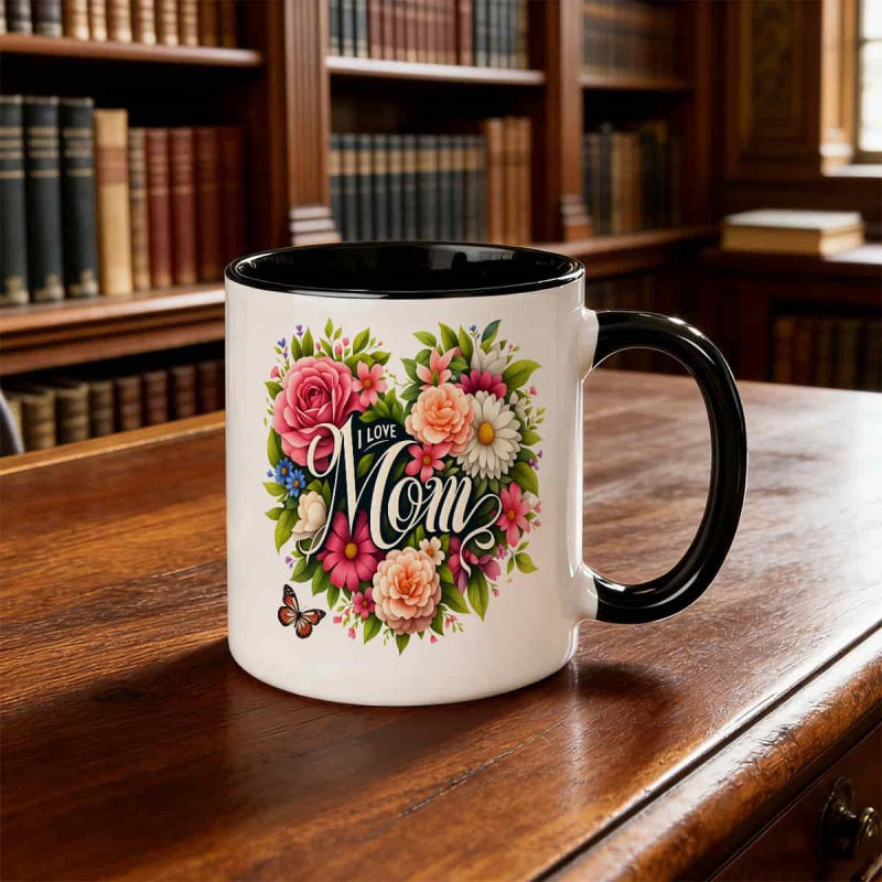 Tailorly Black Accent 11 oz Mug - mom floral pattern