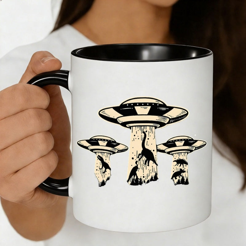 Tailorly Black Accent 11 oz Mug - ufo dinosaur silhouette
