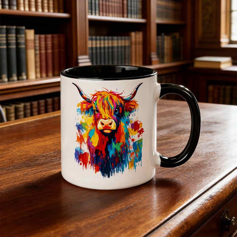 Tailorly Black Accent 11 oz Mug - highland mug suitable for tea 11oz scottish themed ceramic cup with lip friendly rim glossy for ideal gift for