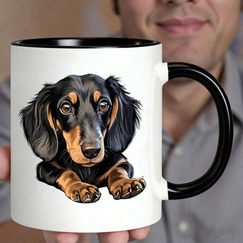 Tailorly Black Accent 11 oz Mug - hand drawn dachshund