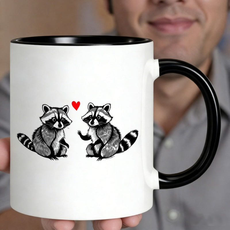 Tailorly Black Accent 11 oz Mug - black raccoon with red heart