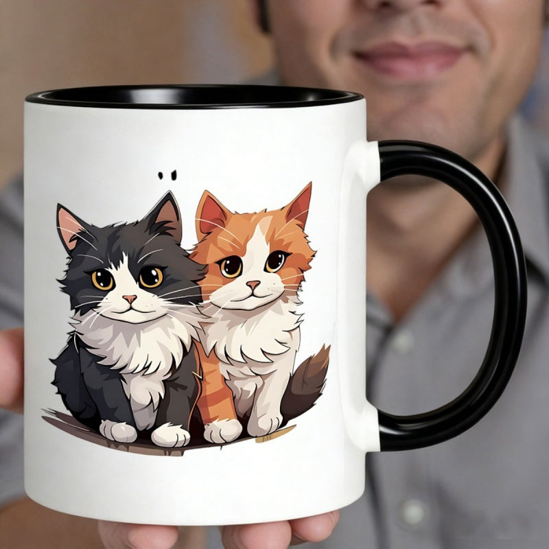 Tailorly Black Accent 11 oz Mug - two cute cartoon cats