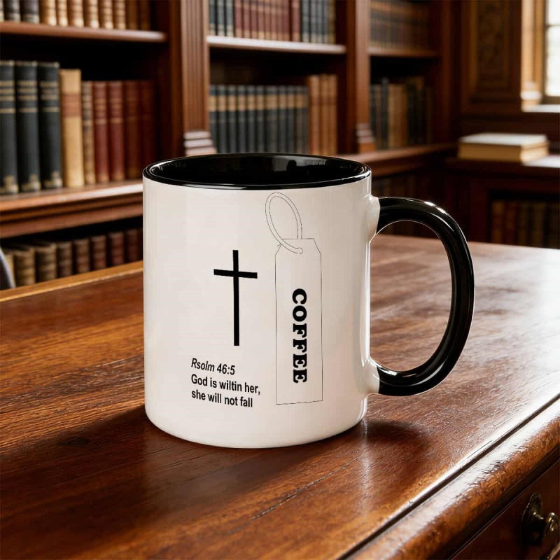Tailorly Black Accent 11 oz Mug - ceramic coffee mug with a cross letter design easter birthdays and mothers day this 11oz 350ml reusable drinkware a