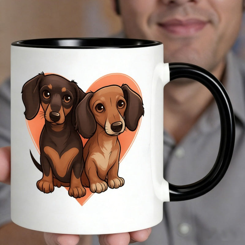 Tailorly Black Accent 11 oz Mug - two cute dachshunds