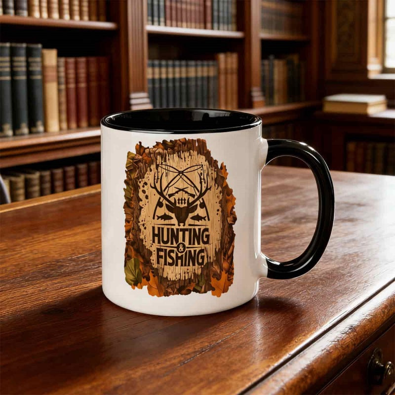 Tailorly Black Accent 11 oz Mug - hunting fishing graphics