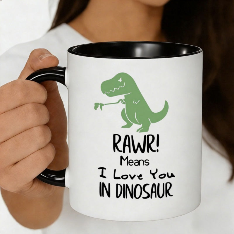 Tailorly Black Accent 11 oz Mug - dinosaur with "i love you" text