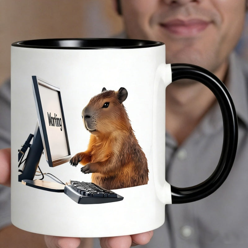 Tailorly Black Accent 11 oz Mug - capybara working at computer