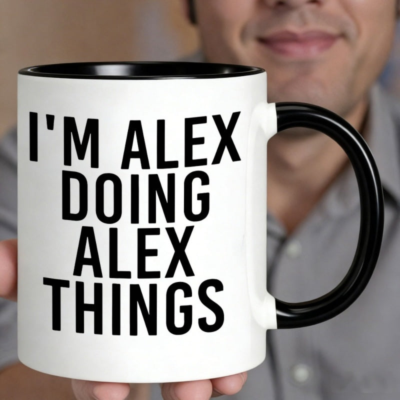 Tailorly Black Accent 11 oz Mug - "im doing things" text design