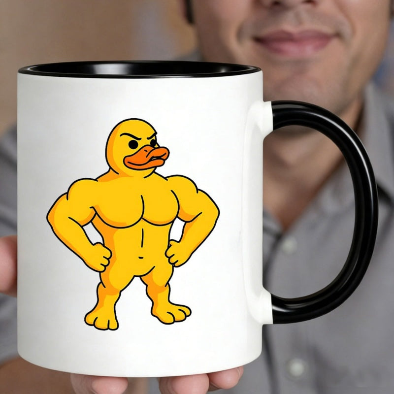 Tailorly Black Accent 11 oz Mug - muscular yellow duck
