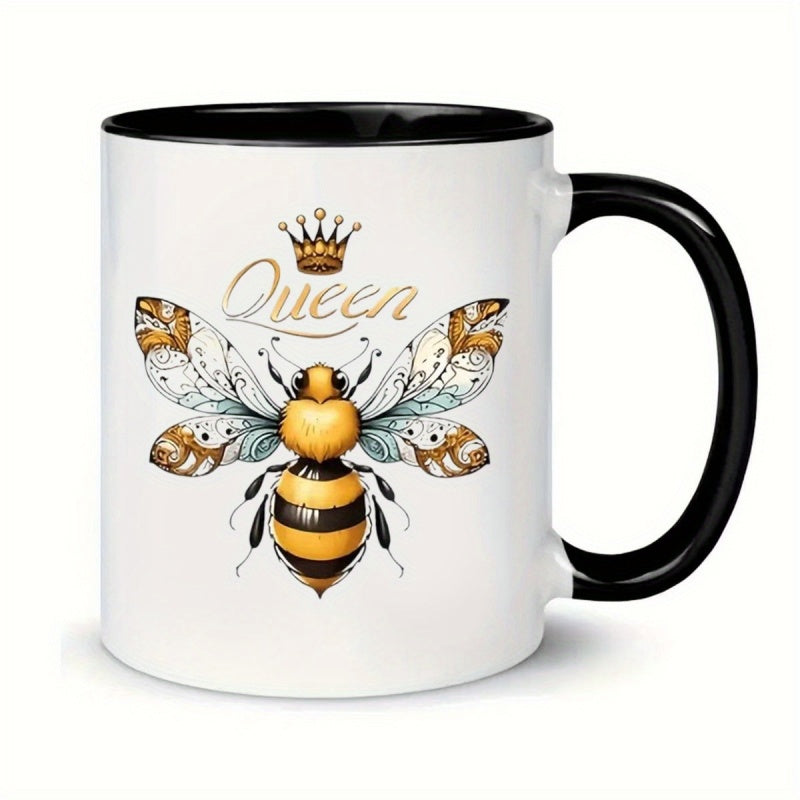 Tailorly Black Accent 11 oz Mug - bee and coffee cups pattern