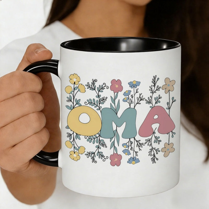 Tailorly Black Accent 11 oz Mug - colorful oma floral design