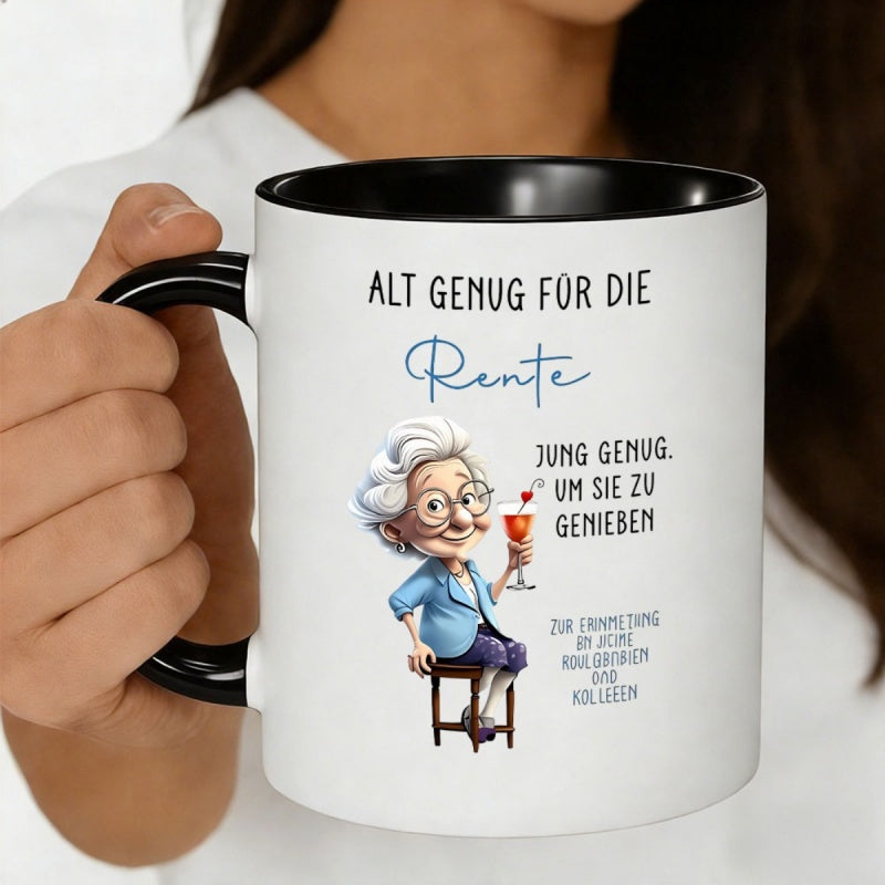 Tailorly Black Accent 11 oz Mug - cartoon elderly woman with cocktail