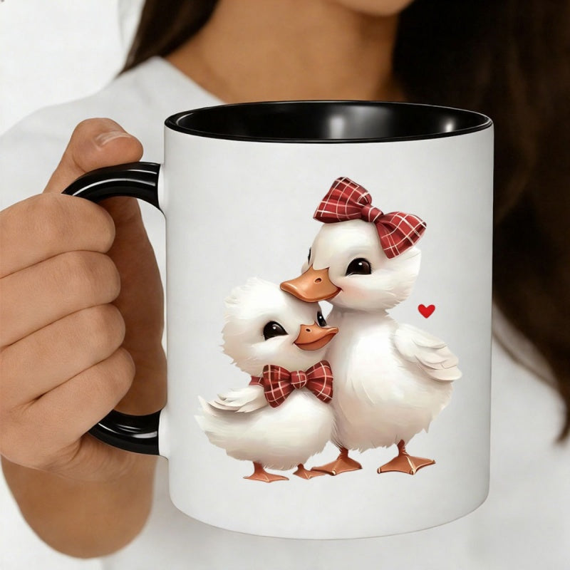 Tailorly Black Accent 11 oz Mug - red bow heart adorable cartoon animal