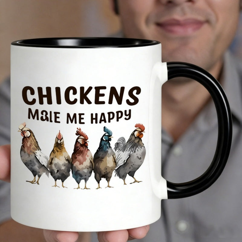Tailorly Black Accent 11 oz Mug - chickens happy funny chicken quote