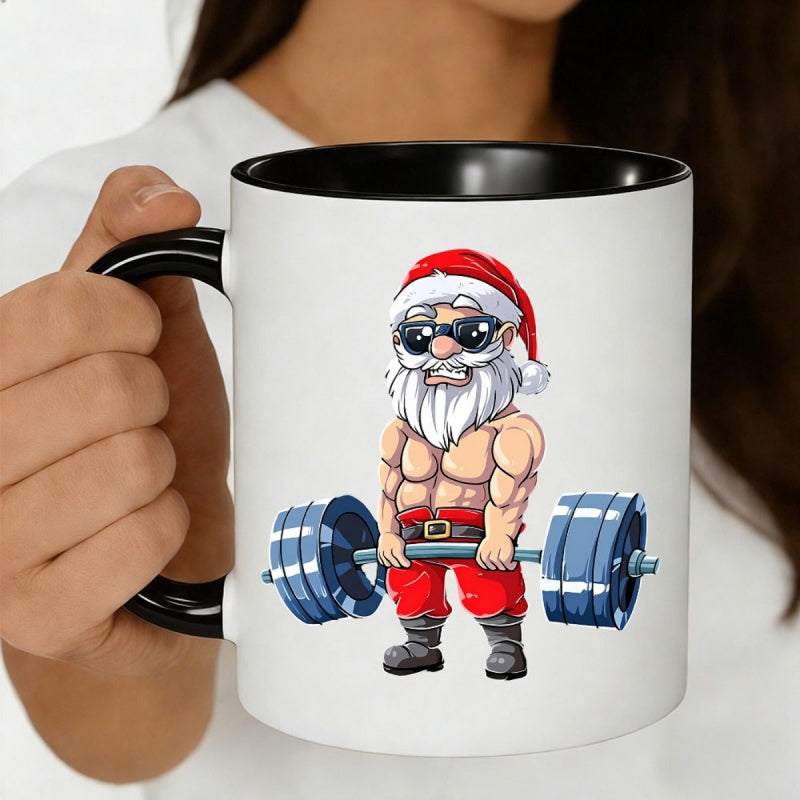 Tailorly Black Accent 11 oz Mug - strong santa claus lifting weights