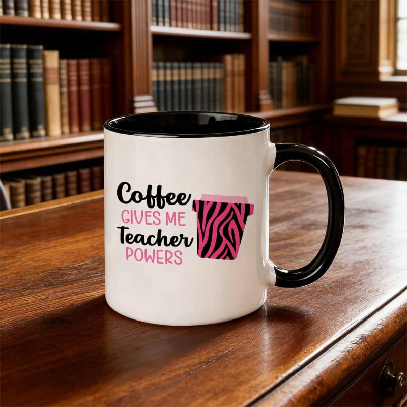 Tailorly Black Accent 11 oz Mug - teacher powers zebra print
