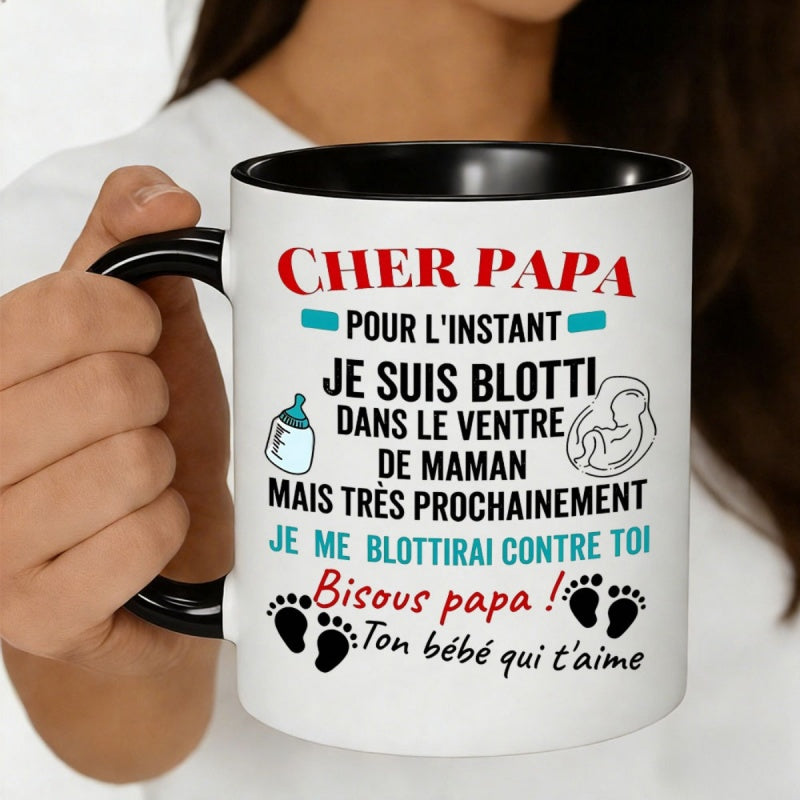 Tailorly Black Accent 11 oz Mug - papa ceramic coffee mug french text elements je me blottirai toi cute quote with bottle footprint