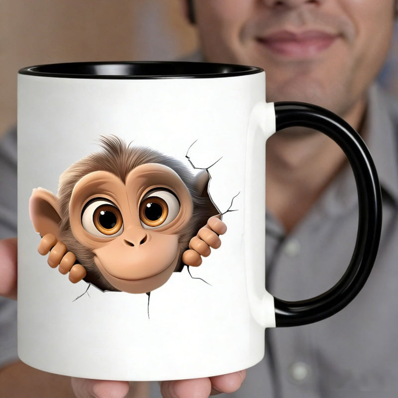 Tailorly Black Accent 11 oz Mug - cute cartoon monkey peeking through cracked wall