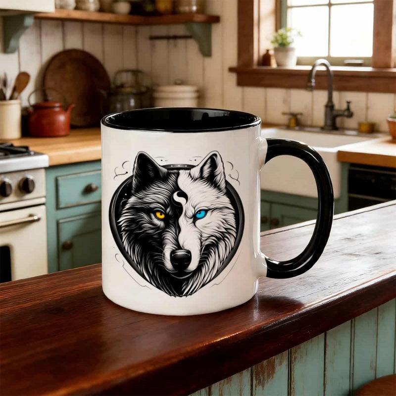 Tailorly Black Accent 11 oz Mug - this unique 11oz ceramic mug showcases a two making it coffee or tea its an ideal gift for and a great
